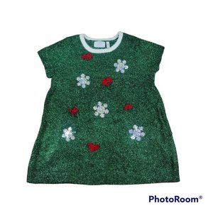 Merry & Bright Christmas tree ugly holiday dress/tunic sweater short sleeve NWT